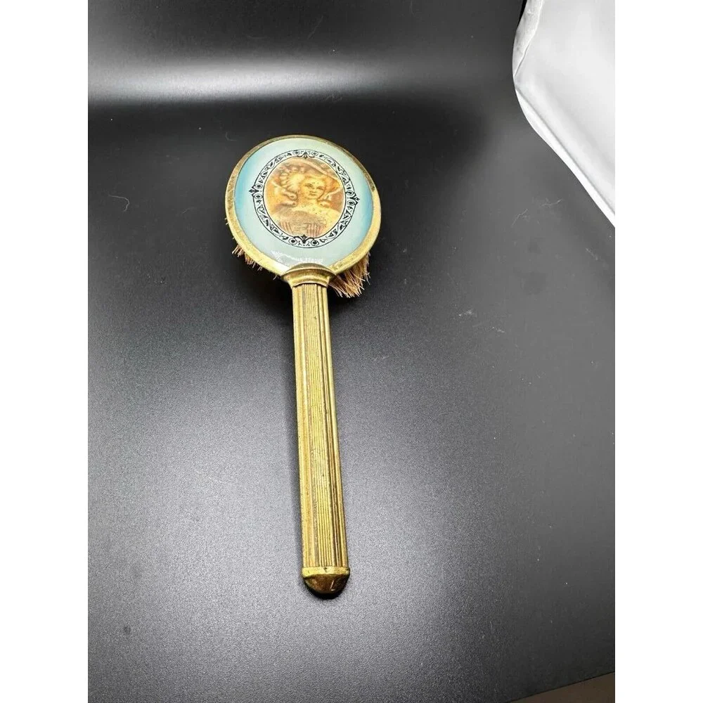 Vtg Antique French Lady Marie Antoinette‎ Boudoir Long Handle Brush 1920s Coarse